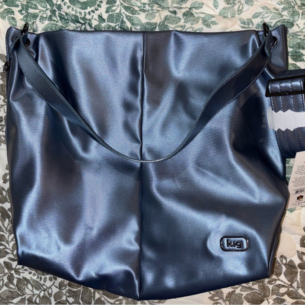 Lug plunge SL satin luxe crossbody shoulder bag metallic blue moon